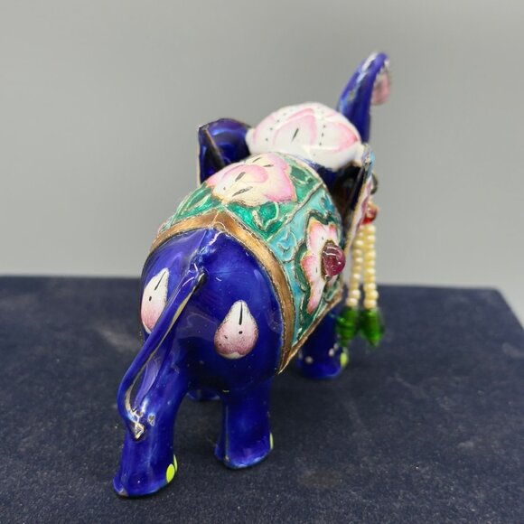 Vintage Hand Painted Meenakari Elephant Figurine With Beaded Accents 4"x3" - Picture 4 of 16